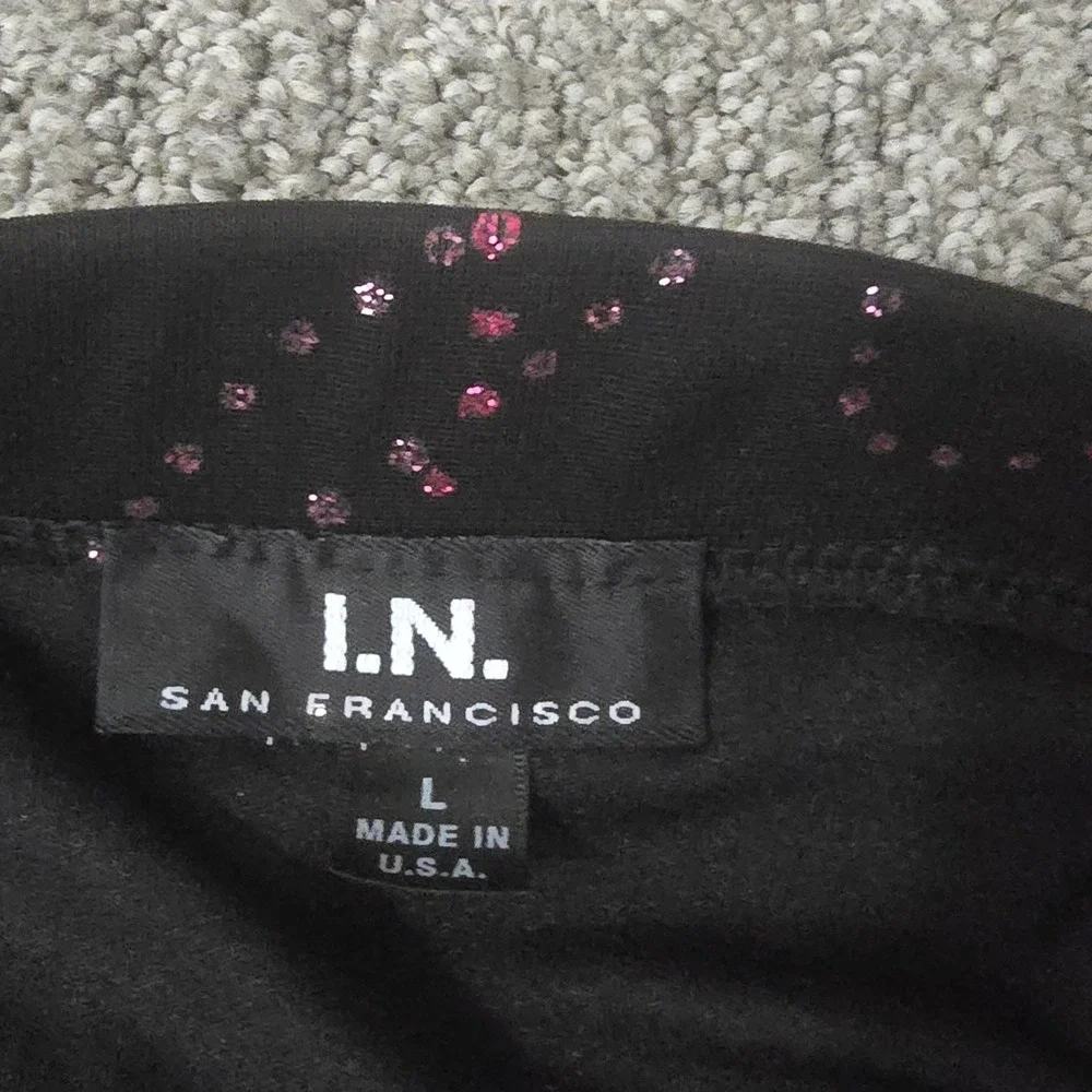 Vtg Y2K I.N. San Francisco Black Pink Glitter Halter Formal Dress Ruched L USA